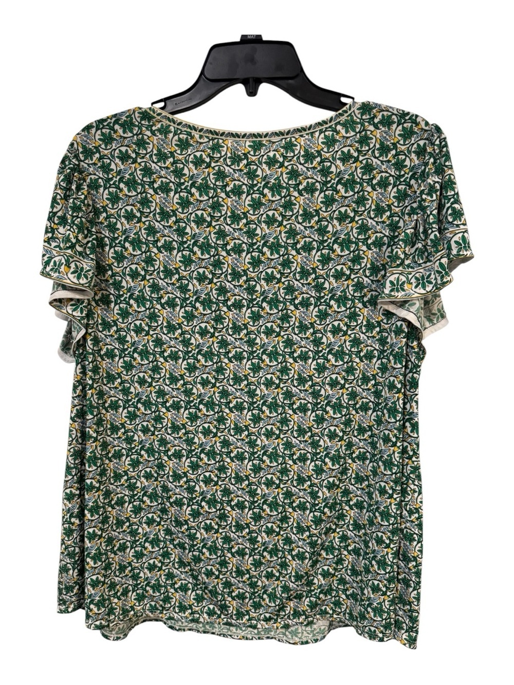 Max Studio 1X Green Botanical Print Flutter Sleeve Knit Top Boho - Picture 3 of 7